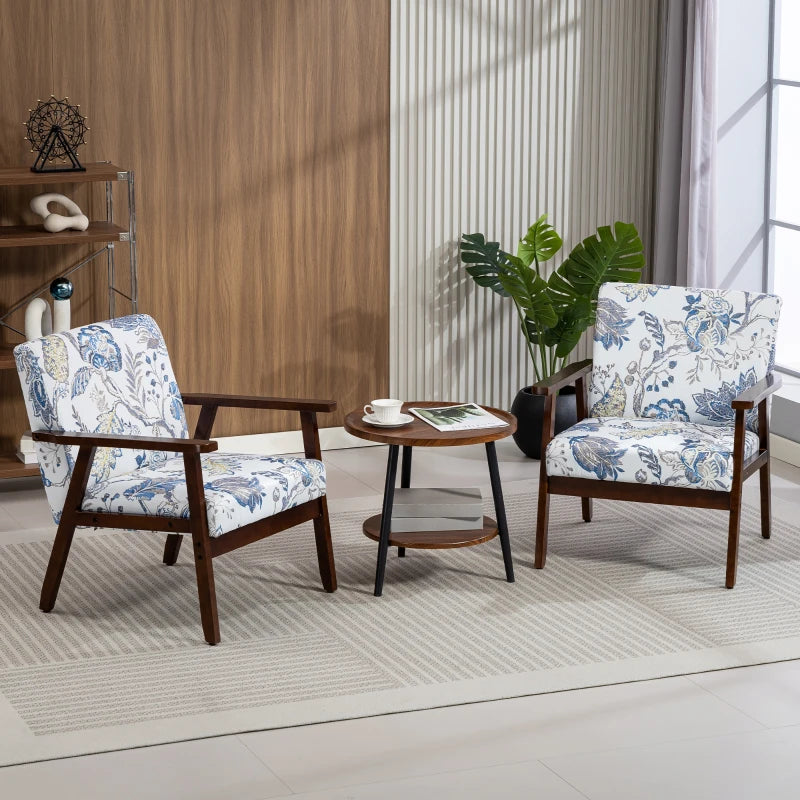 2 PCS Modern Accent Chairs with Cushioned Seat, Upholstered Linen-Feel Armchair for Bedroom, Living Room, Multicolored