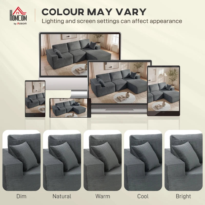 2-in-1 Modular Sectional Sofa, Boneless L Shaped Couch Sofa Bed, Dark Grey