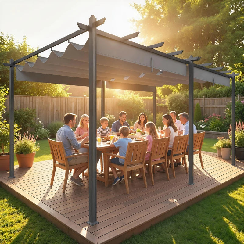 11.7' x 19.6' Retractable Pergola Canopy, Aluminum Pergola for Grill, Patio, Garden, Deck