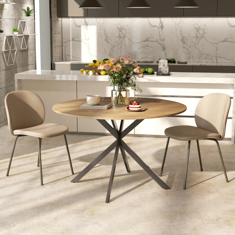 47" Round Kitchen Table for 4, Industrial Dining Table with Steel Legs for Dining Room, Brown and Black