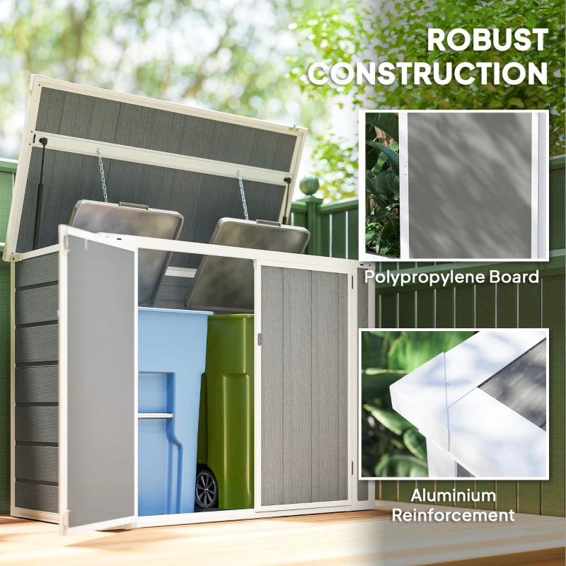 41 Cu. Ft. Outdoor Storage Shed, Outdoor Horizontal Trash Can Storage with Chain Lid, Lockable Storage Box, Grey