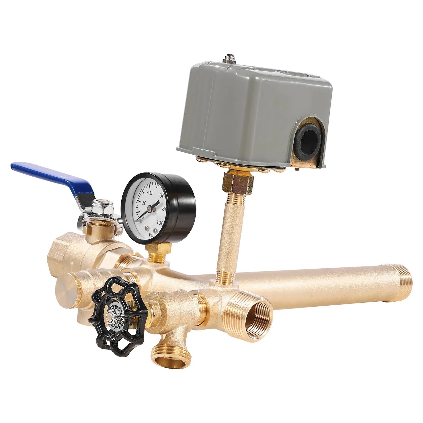 VEVOR 1"x11" Well Pressure Tank Tee Kit 30/50PSI Pressure Switch 1 in Gate Valve