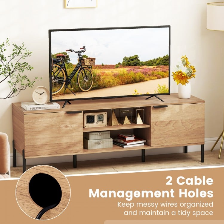 2-Door TV Stand with Charging Station and Open Shelves for TVs up to 65 Inches-Natural