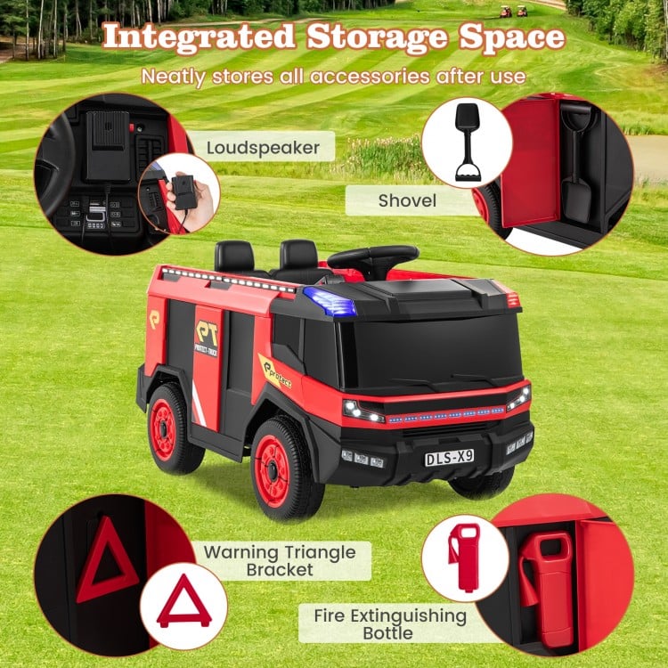 12V Kids Ride on Fire Truck 2-Seater with Remote Control and Water Gun-Red