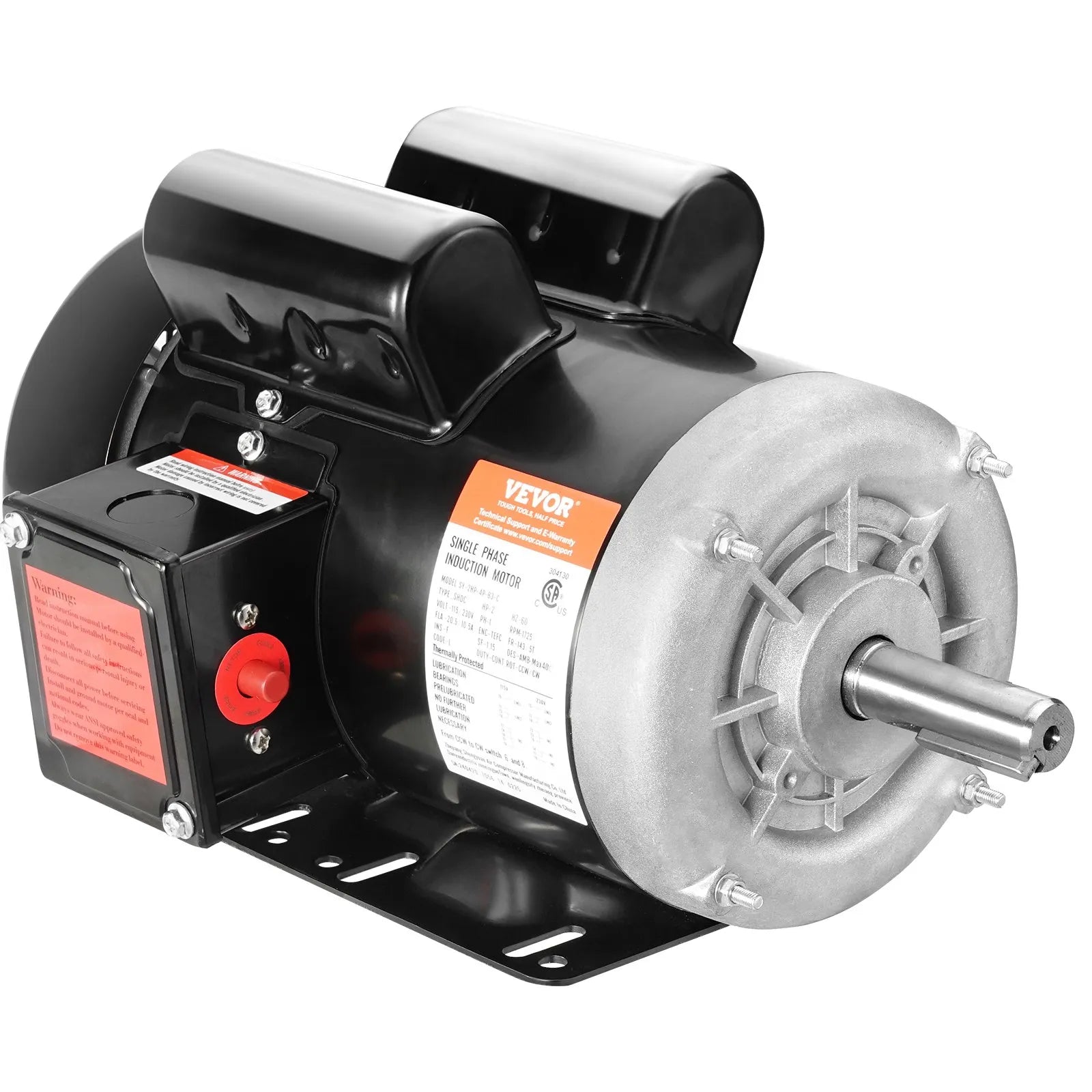 VEVOR 2HP Electric Motor 1725RPM AC115/230V 143/5T Frame 1-Phase 7/8" Key Shaft