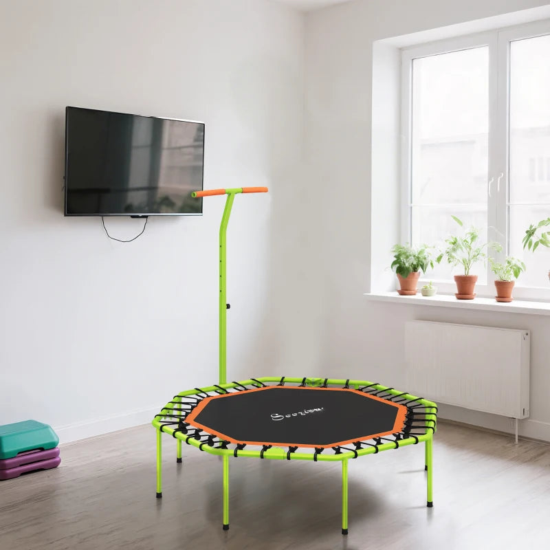 Soozier 50" Foldable Mini Trampoline, Fitness Trampoline Rebounder with Bungee, Adjustable Handle Bar, Stable & Quiet