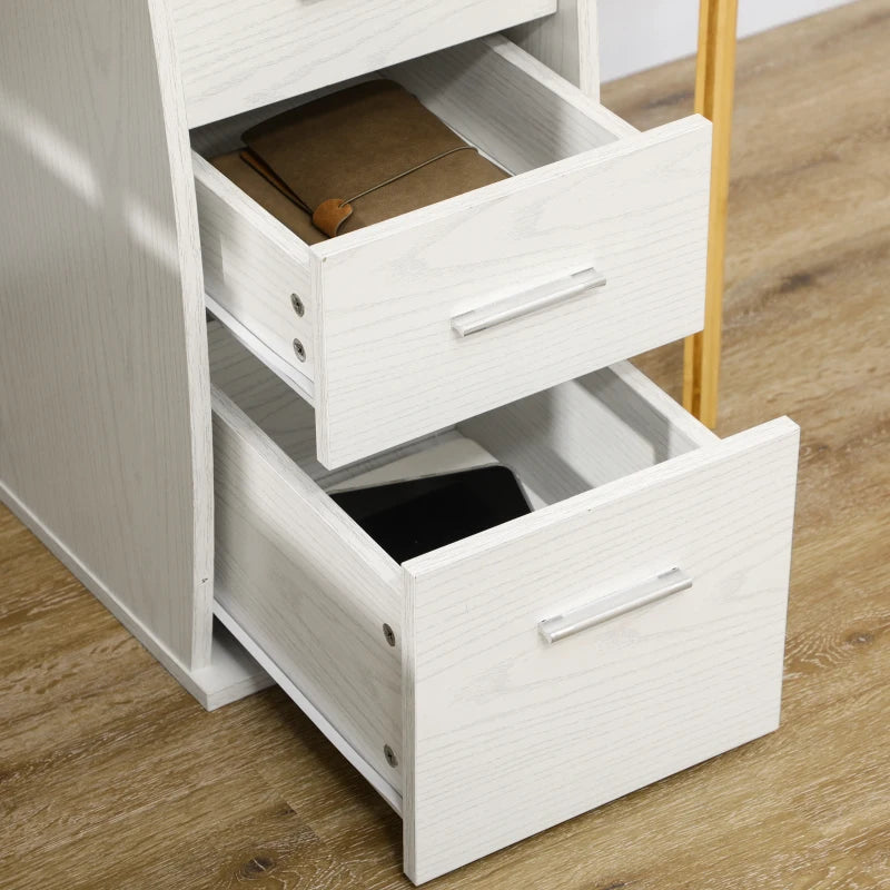 47" Computer Desk with Keyboard Tray and Storage Drawers, Home Office Workstation Table with Storage Shelves, White