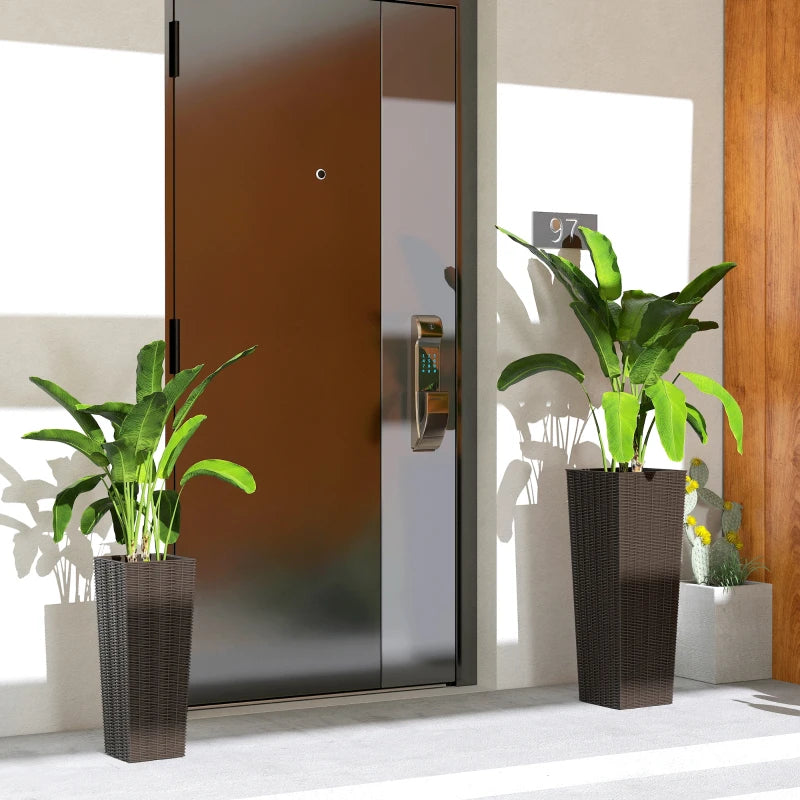 Set of 2 Tall Planters for Outdoor Plants with Drainage Holes, Outdoor Flower Pots for Entryway, Patio and Deck