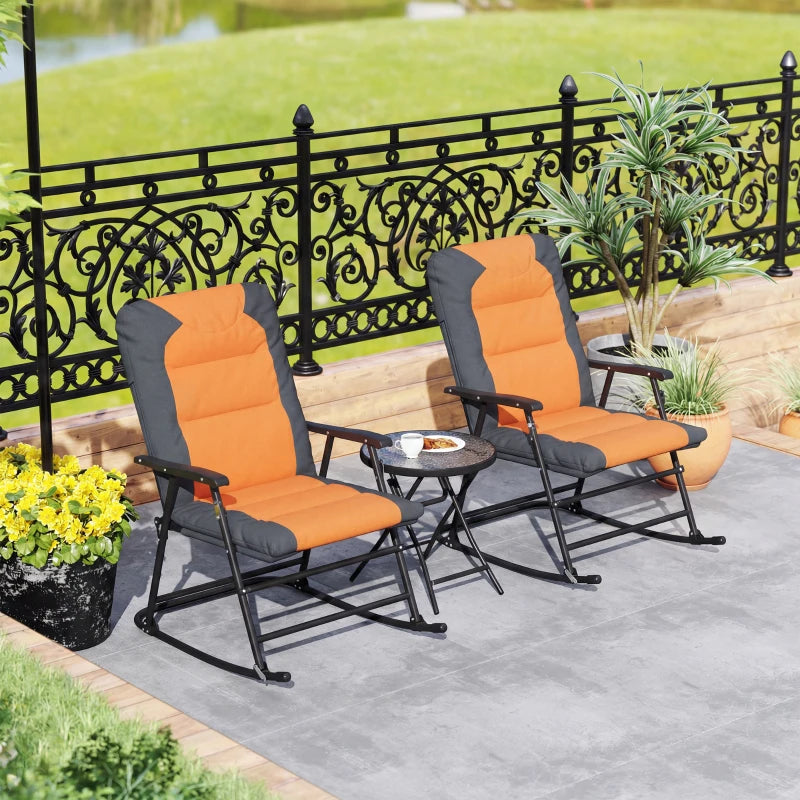 3-Piece Outdoor Foldable Rocking Chair Set, Orange