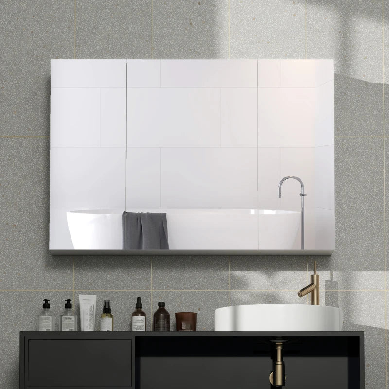 35" x 24" Wall Mounted Mirror Cabinet, Bathroom Medicine Cabinet with Mirror, 3 Doors and Adjustable Shelves, White