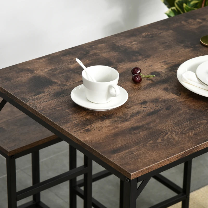 5 Pieces Industrial Rectangular Bar Table Set, Dining Table Set Breakfast Table with 4 Stools for Dining Room, Kitchen, Dinette, Rustic Brown