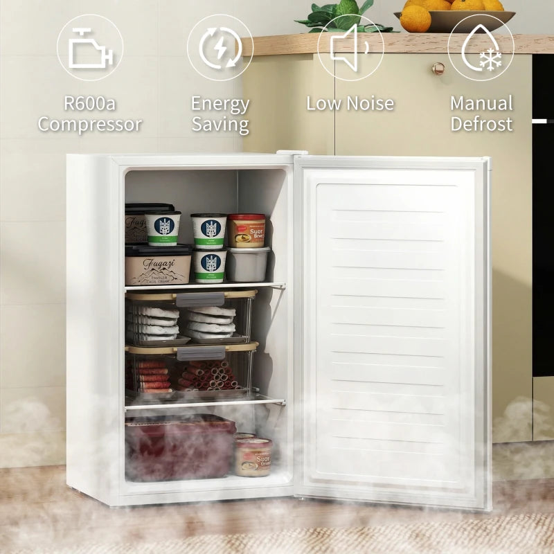 2.1 Cu. Ft. Mini Freezer, Compact Upright Freezer with Reversible Door, Removable Shelf, Adjustable Temperature, White