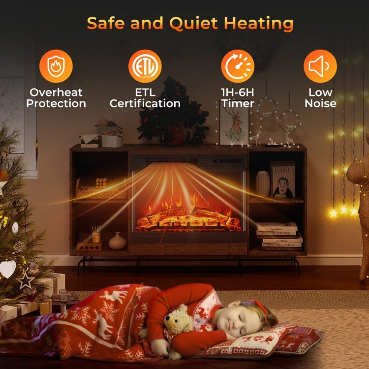 24 Inches 3-Sided Glass Electric Fireplace Heater with Remote Control