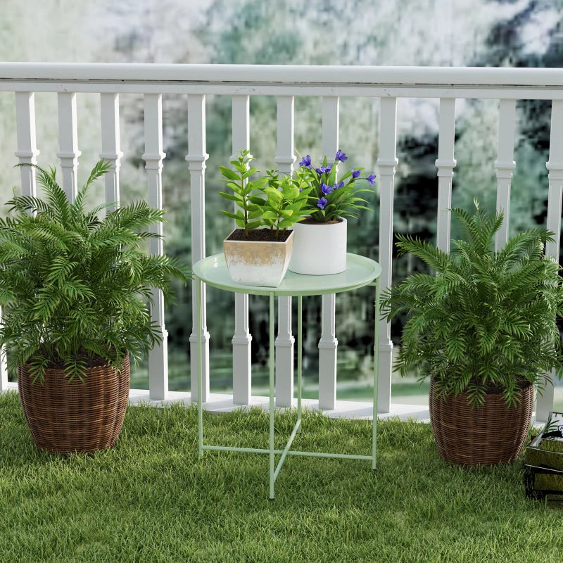 18" Outdoor Side Table with Removable Tray and Folding Legs, Indoor Outdoor for Balcony, Porch, Green
