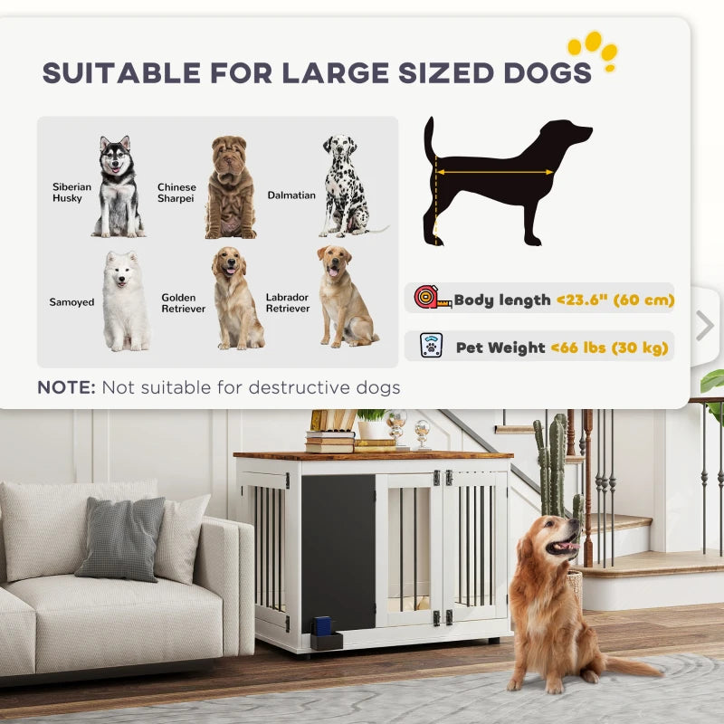 39" Dog Crate Furniture Side End Table for Large Dogs w/ Blackboard, Three Doors, White