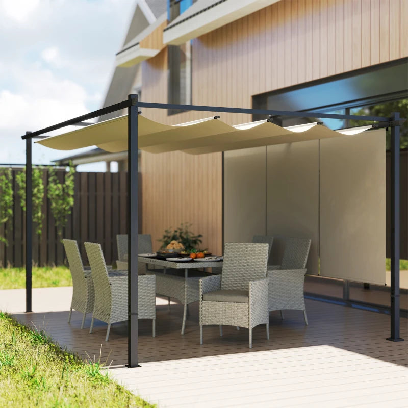 10' x 12' Retractable Pergola Canopy with Roller Shade, Free Standing Patio Gazebo, UPF30+