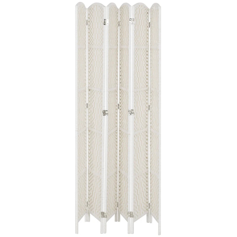 6ft Folding Room Divider, 6 Panel Wall Partition with Wooden Frame for Bedroom, Home Office, White