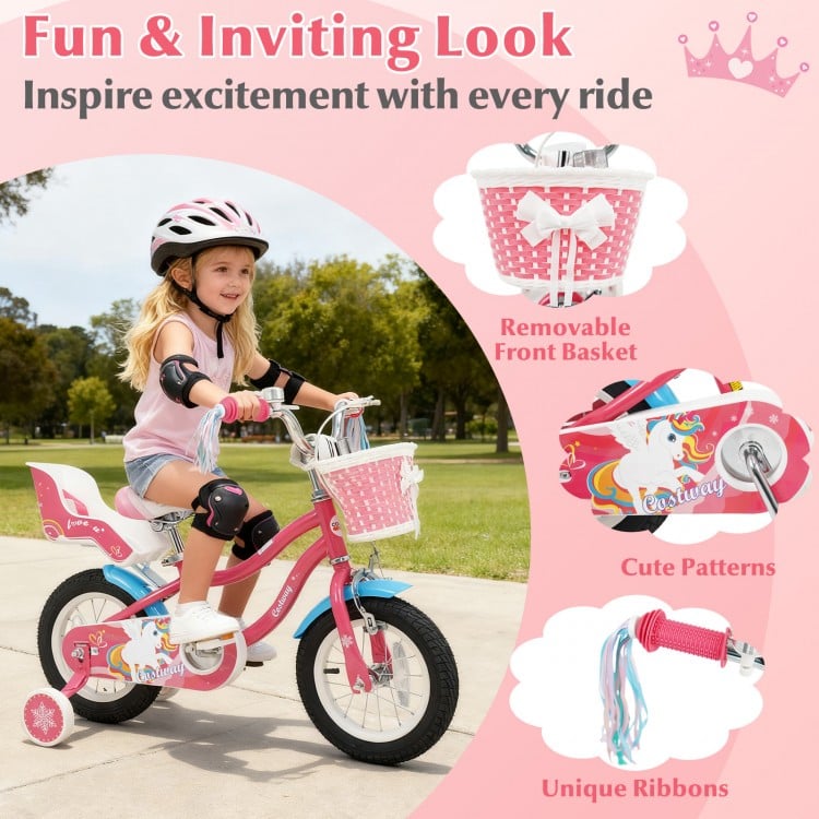 12/14/16/18 Inch Girls Bike for 3-8 Years Old Kids Bike with Doll Seat-12 inches