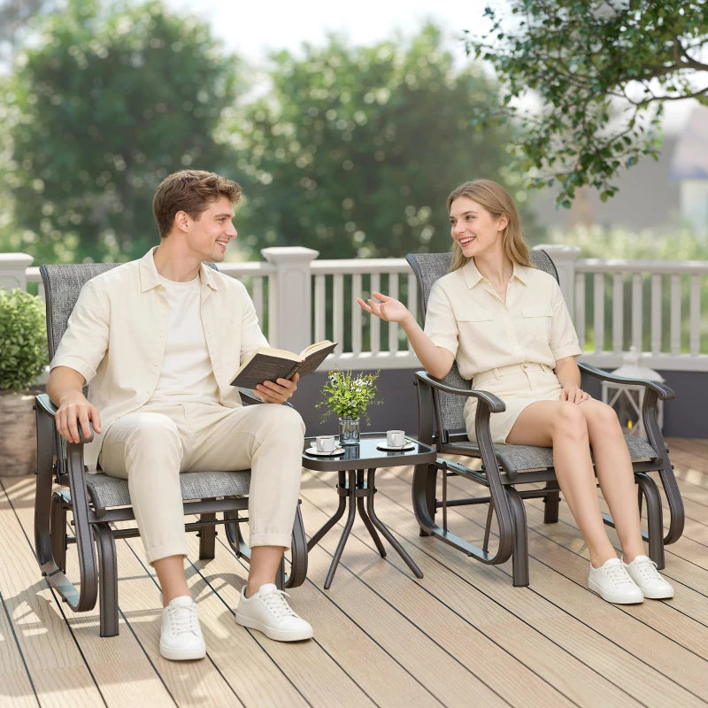 3PCs Gliding Rocking Chair & Bistro Tea Table Set, Grey