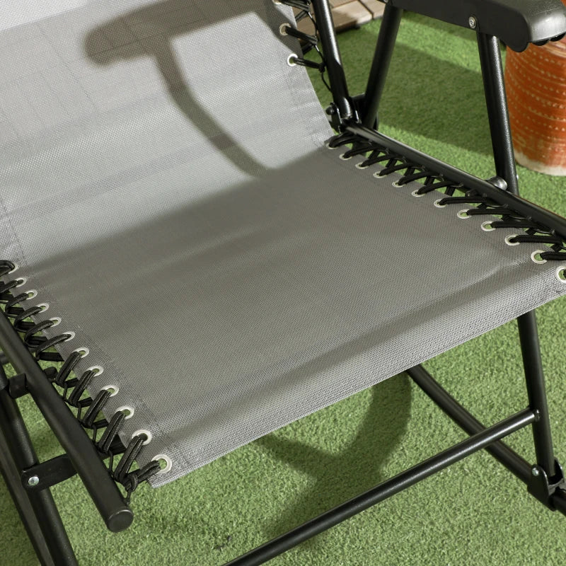 2pc Patio Foldable Rocking Chair Set w/ Breathable Mesh Seat & Backrest, Headrest for Park, Backyard, Garden, Grey
