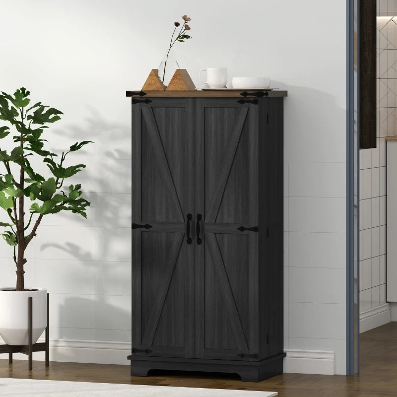 47" Kitchen Pantry Storage Cabinet, Farmhouse Kitchen Pantry Cabinet with Adjustable Shelves and Door Shelves, Black