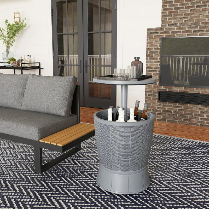 11 Gallon Patio Cooler Side Table, Outdoor Cooler Bar Table with Height Adjustable Top, Drainage Plug, Grey