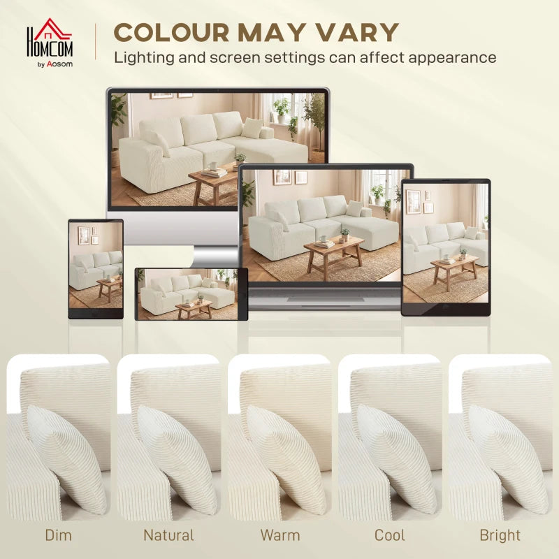 2-in-1 Modular Sectional Sofa, Boneless L Shaped Couch Sofa Bed, Cream White