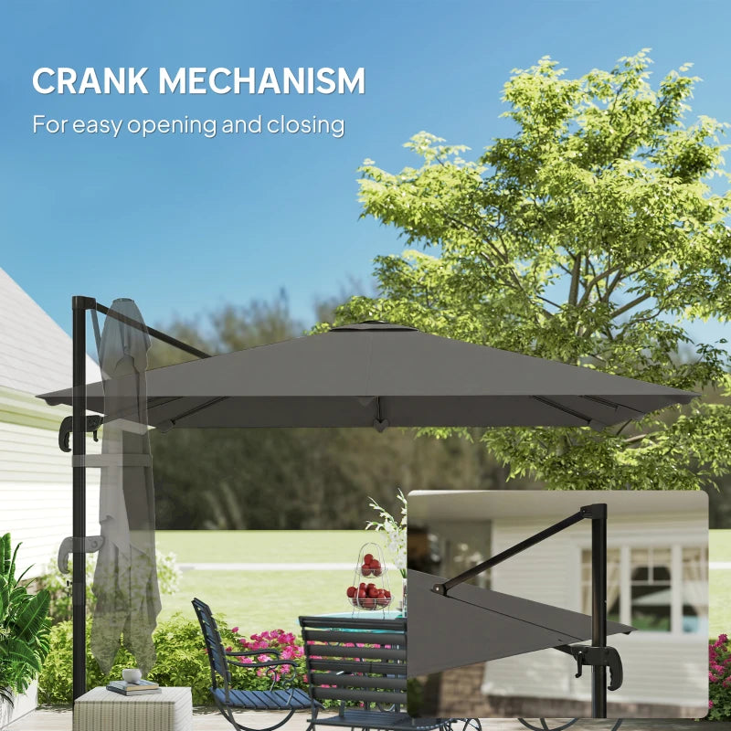 10 FT Patio Umbrella with Base, Outdoor Offset Cantilever Umbrella with Crank Handle and Tilt, 360° Rotation