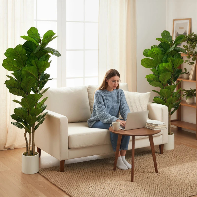 6FT Artificial Fiddle Leaf Fig Tree Set of 2, Fake Potted Tree with Solid Wood Trunks for Indoor Decor, Green