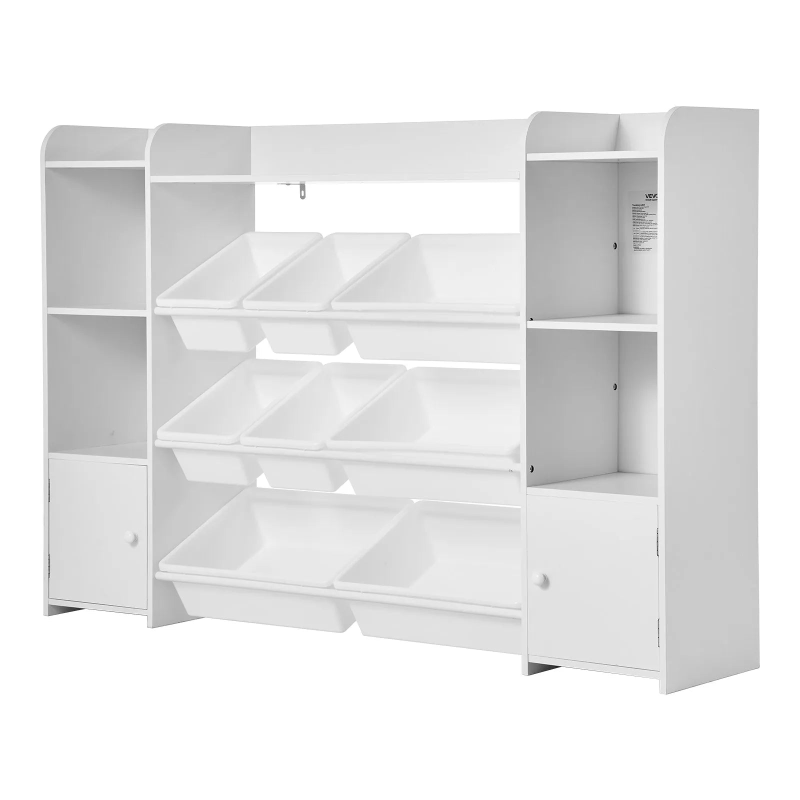 VEVOR 4-Tier Large Kids Toy Storage and Bookshelf with 8 Plastic Bins White