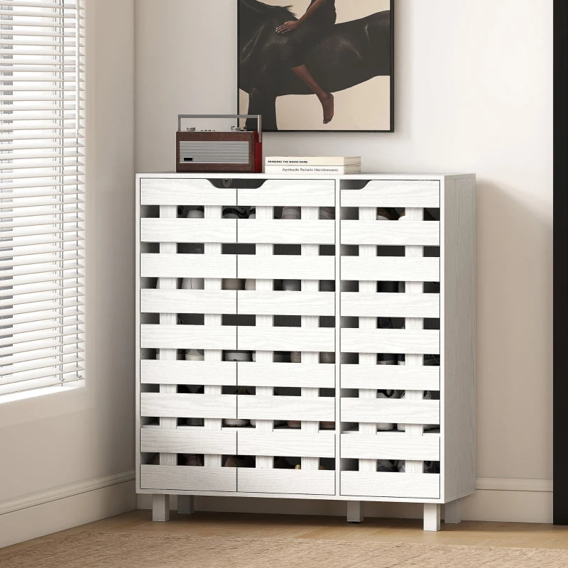 Shoe Cabinet, 20 Pair Shoe Storage Cabinet with Hollowed-Out Doors, White