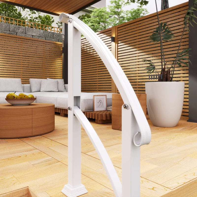 1-3 Step Handrails for Outdoor Steps, Porch Deck Railing, Metal Outdoor Stair Railing with Installation Kit, White