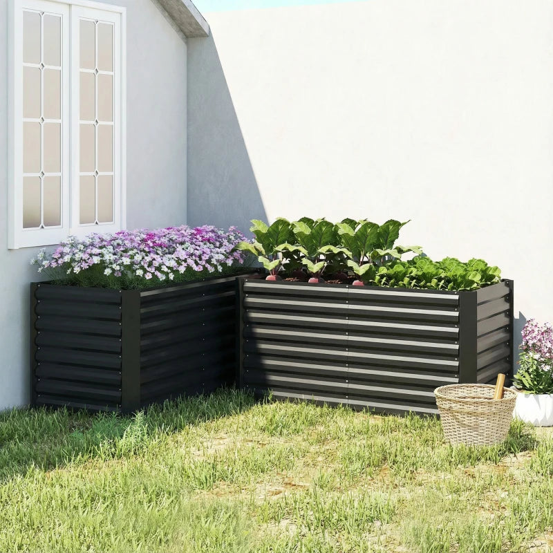 Set of 2 Galvanized Metal Planters for Outdoor Plants, 4' x 2' x 2' Raised Garden Bed, Black