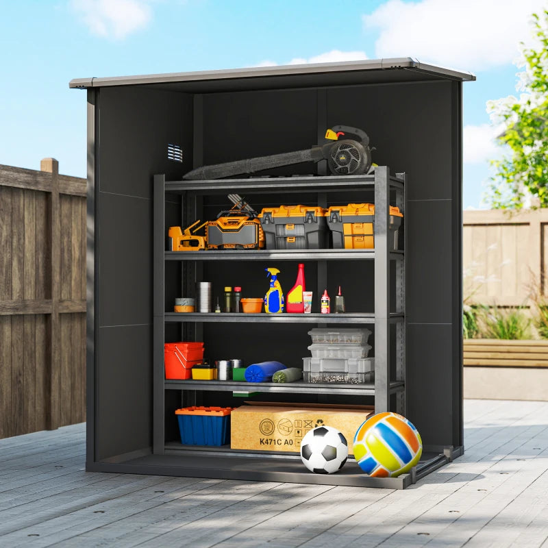 4'x5' Garden Storage Shed, Lean to Shed, Lockable Garden Tool Storage House with Window, Vent, Dark Grey