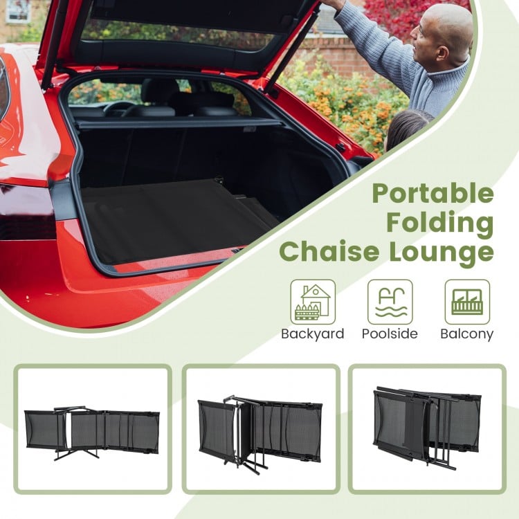 2 Piece Patio Folding Chaise Lounge Chairs Recliner with 6-Level Backrest-Black