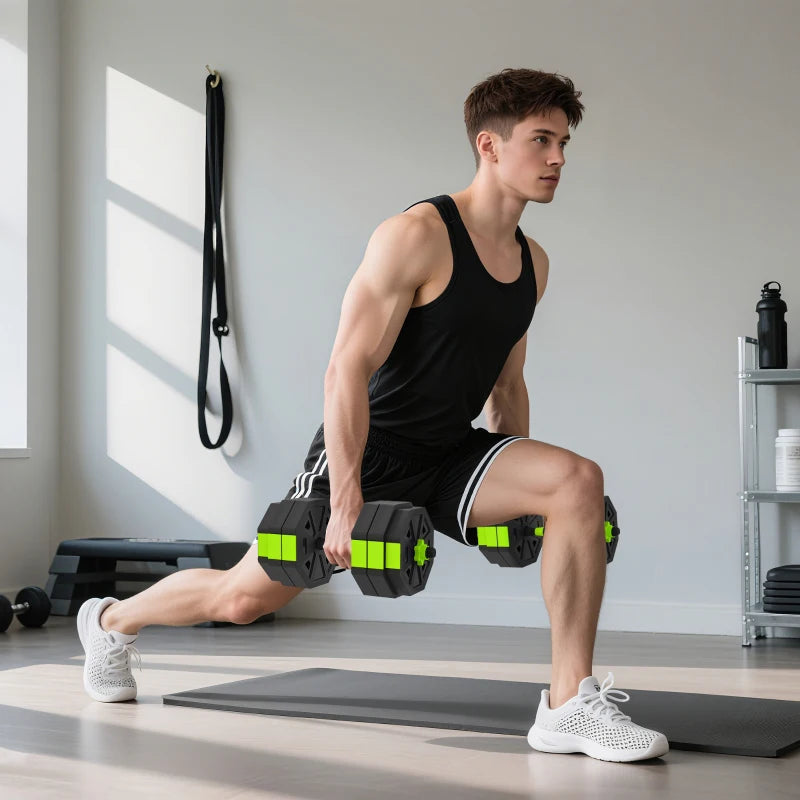 Soozier 6-in-1 Adjustable Dumbbell Set, Used as Kettlebell, Barbell, Dumbbell, Push-Up Stand, 66lbs Free Weights Set, Green