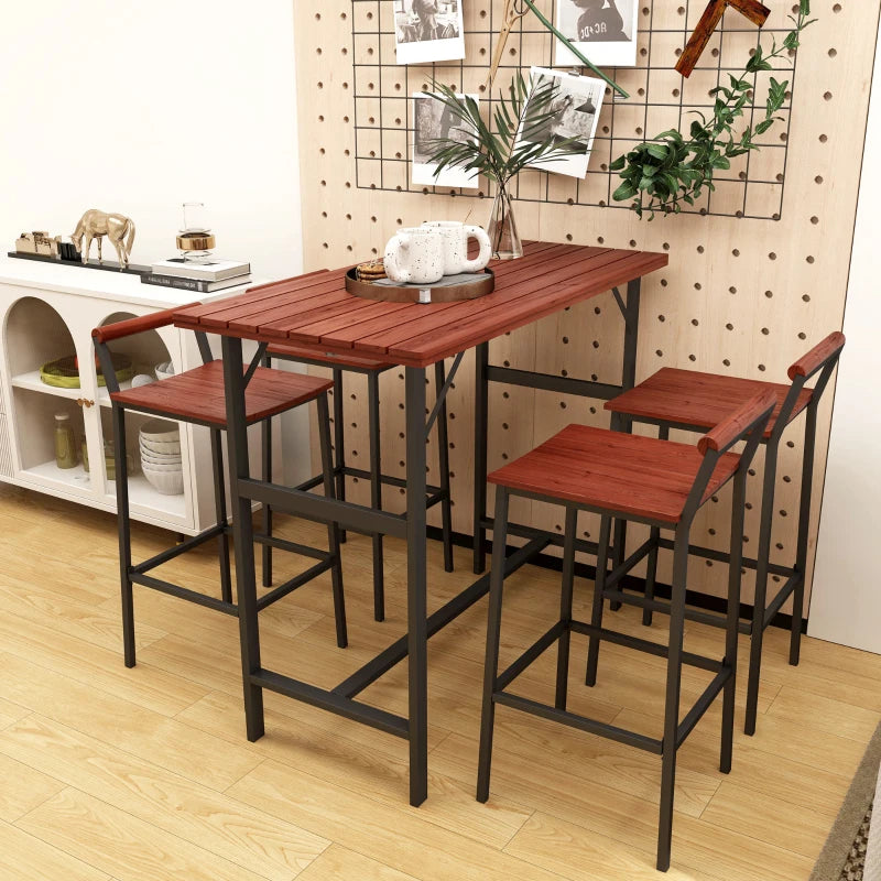 5 Piece Patio Bar Set with 47" Bar Height Table and 4 Bar Stools, for Backyard, Balcony, Porch, Pool, Lawn, Brown