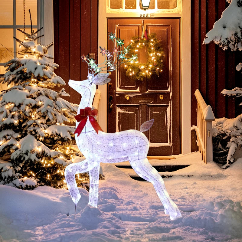 4.3FT Lighted Christmas Reindeer, Christmas Decor with RGB and Warm White LEDs, Stakes and Zip Ties, IP44 Waterproof