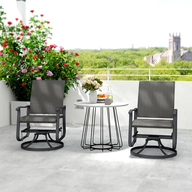 Set of 2 Rattan Patio Glider, Wicker Outdoor Glider Swivel Chair with Steel Frame, High Back for Backyard Porch, Grey
