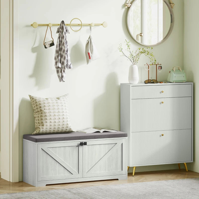 Shoe Storage Bench with Padded Seat, Entryway Bench Holds up to 352 lb, Shoe Organizer, 8 Pairs, Light Grey