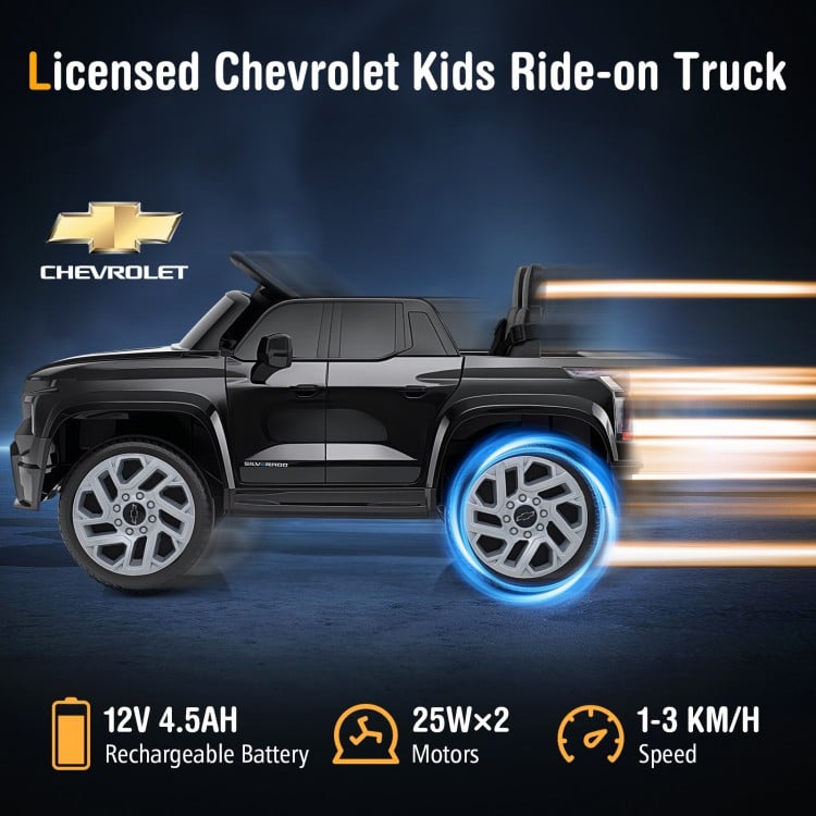 12V Ride on Car Truck Licensed Chevrolet with Remote Control Gift for 3+-Black