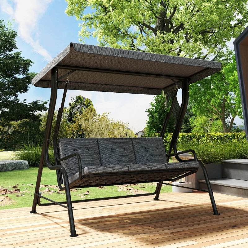 3-Person Porch Swing Chair, Patio Swing Bench with Adjustable Canopy, Removable Thicken Cushion, Black