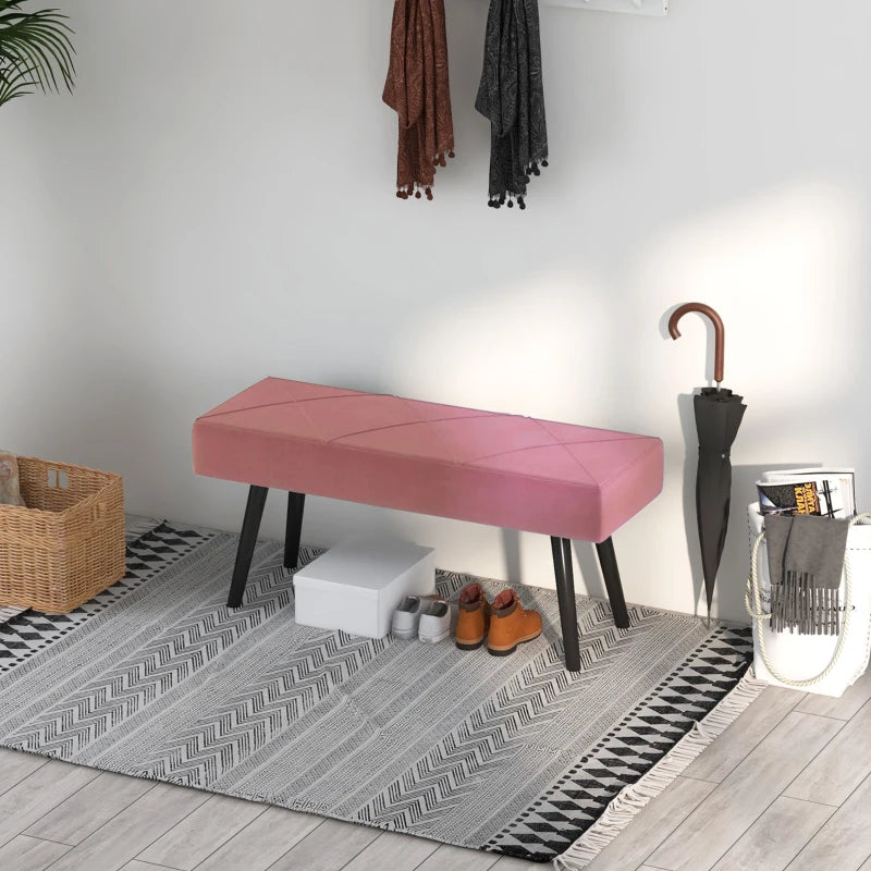 39 Inches Upholstered Bedroom Bench, Modern End of Bed Bench with Steel Legs, Pink