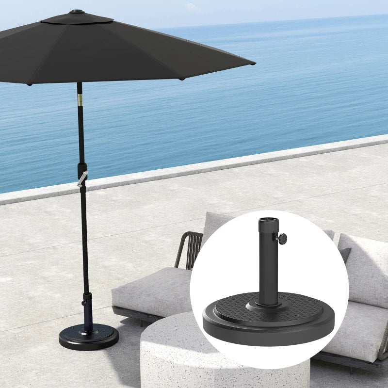 48 lbs Patio Umbrella Base Round HDPE Umbrella Base For 1.5" or 1.9" Outdoor Umbrella Poles Φ18.9" x 15.2" H Black