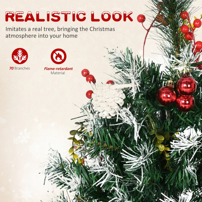 2 Foot/23 inch 2 Pack Prelit Artificial Christmas Tree Cordless with 70 Branches, Warm White LED lights, Red Berries, Pine Cones, Balls, for Outdoor Entryway, Green