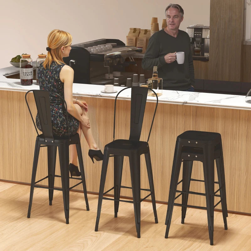 24" Set of 4 Bar Stools Kitchen Industrial Breakfast Bistro Cafe Metal Frame Black