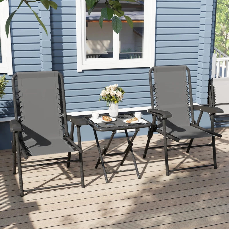 3 Pieces Patio Bistro Set, Outdoor Folding Table and Chairs Set, Metal Patio Furniture Set with Cup Holders