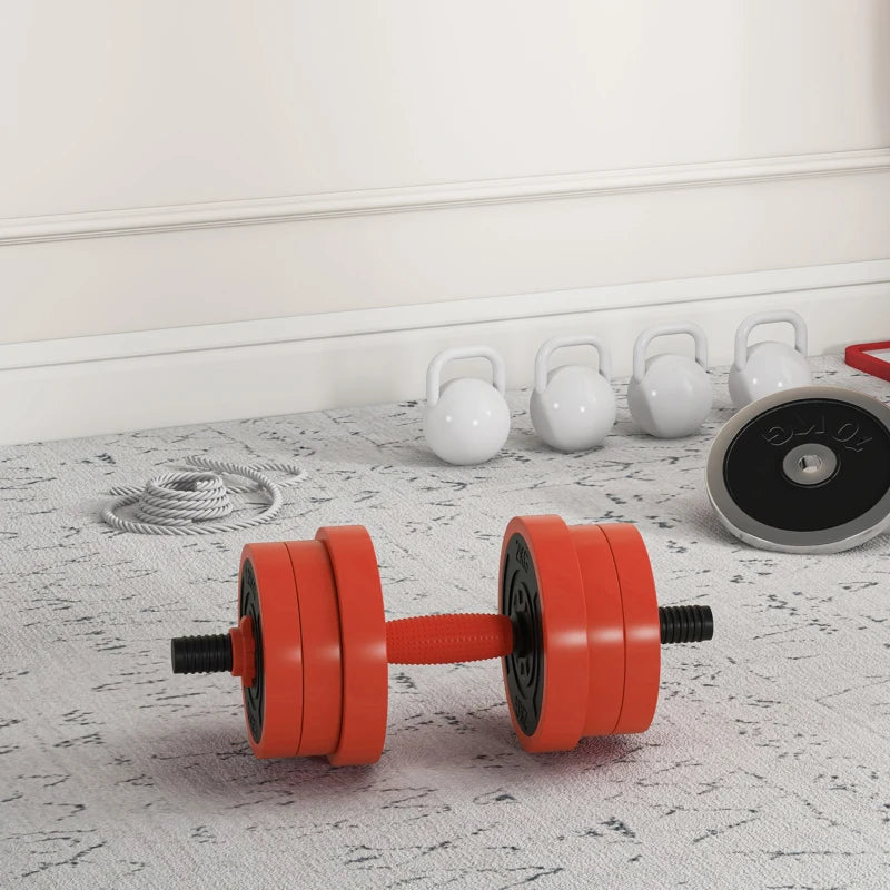 Soozier 44lbs 4-in-1 Adjustable Weight Dumbbell Set, Barbell, Kettlebell, Push Up Stand, Red