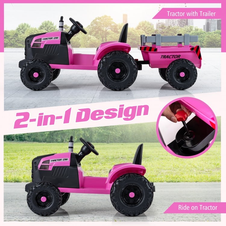 24V Ride On Tractor for Kids Electric Vehicle with Detachable Trailer and Remote Control-Pink