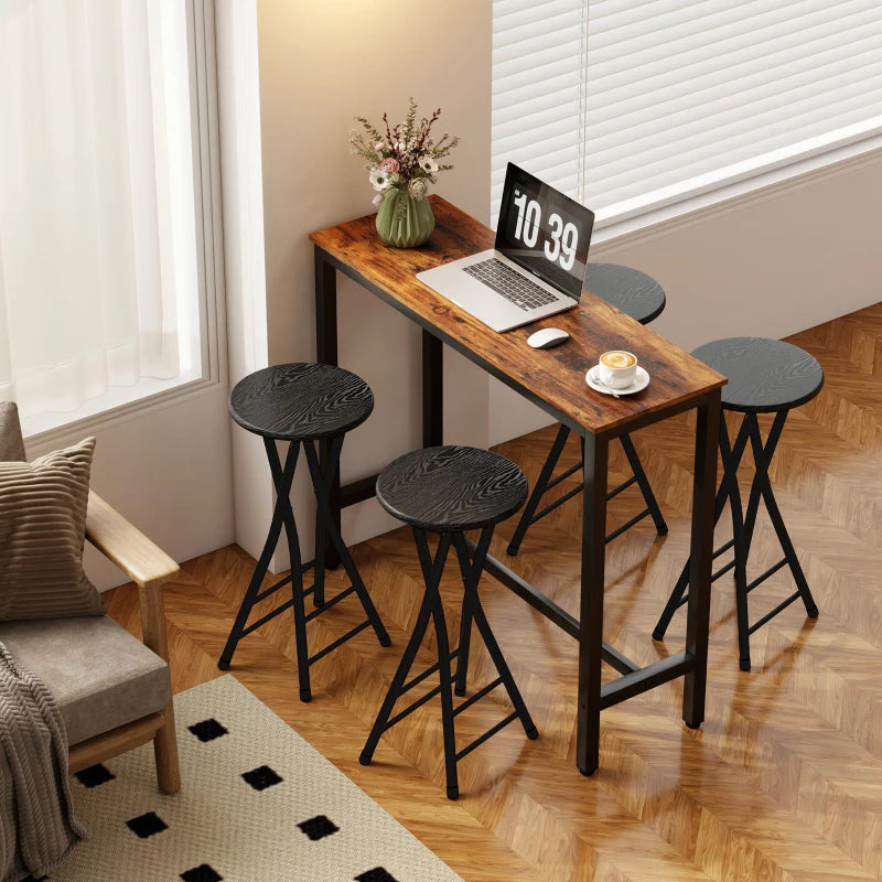 Set of 4 Foldable Barstools, Counter Height Bar Stools with Footrest and Steel Legs for Kitchen Island, Black